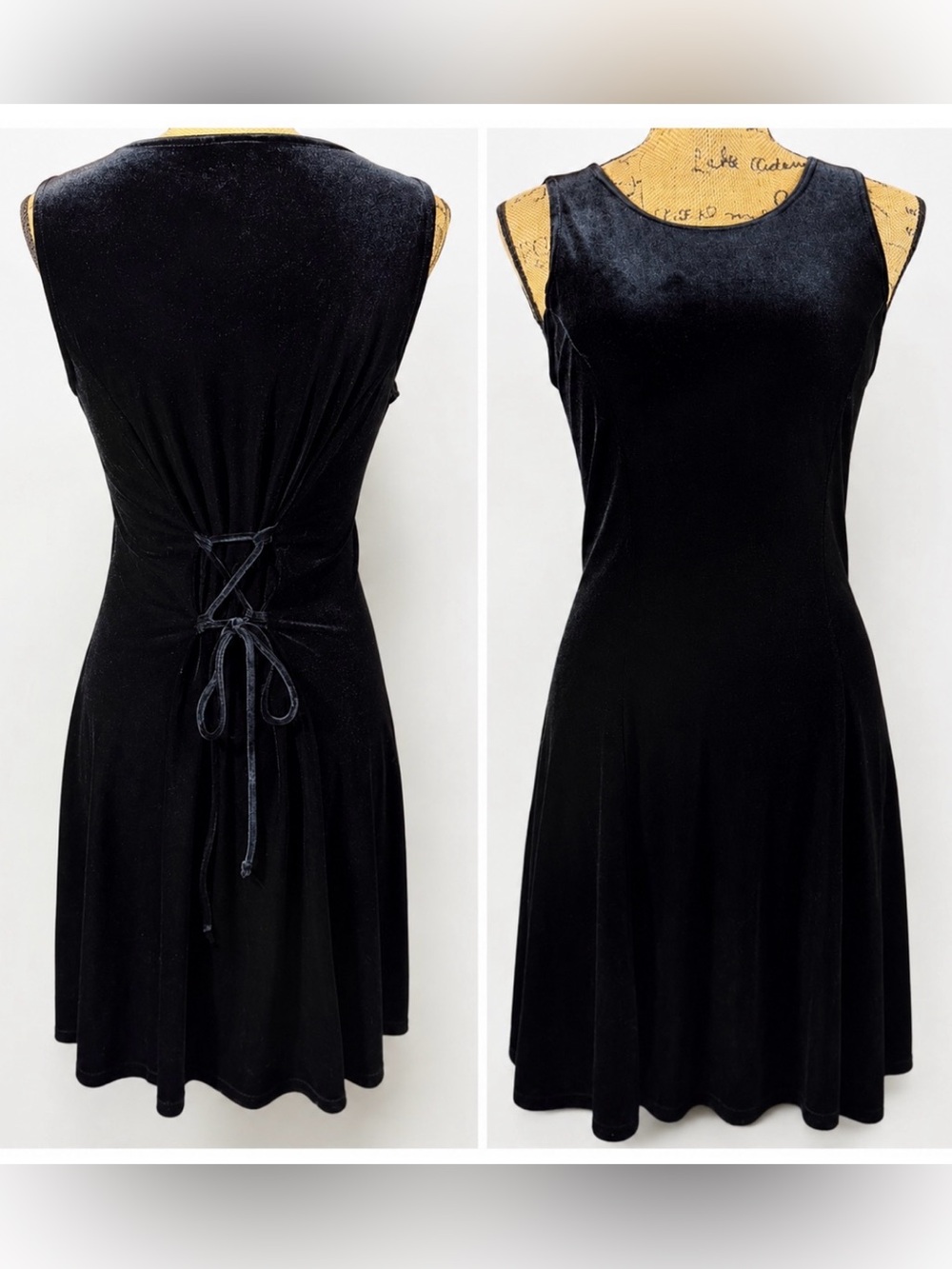My Michelle Black Velvet Lace Up Back Dress Y2K 90s Goth Coquette Medium